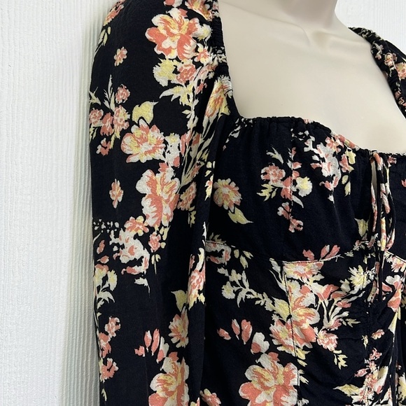 Free People - Hilary Floral Print Keyhole Long Sleeve Tie Back Blouse Top XSmall - Picture 6 of 12